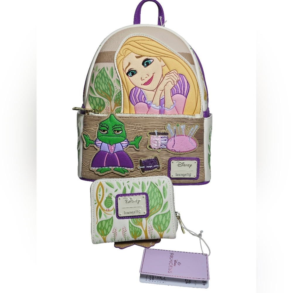 Loungefly Disney Tangled Rapunzel Pascal Dress Mini Backpack Wallet NWT - Picture 2 of 6